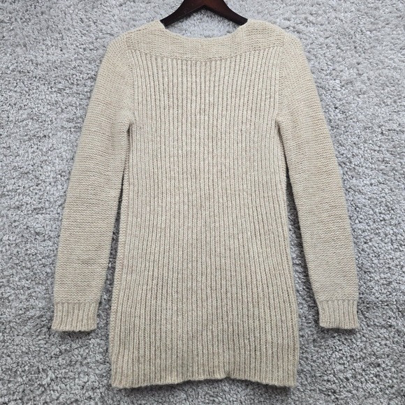 NSF Cable Knit Sweater Womens Medium Beige Alpaca Wool V‑Neck Hand Loomed - Picture 6 of 10